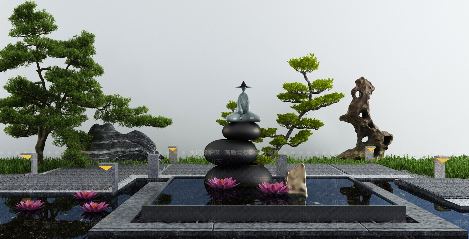 新中式假山水景3D模型下载【ID:1113353457】