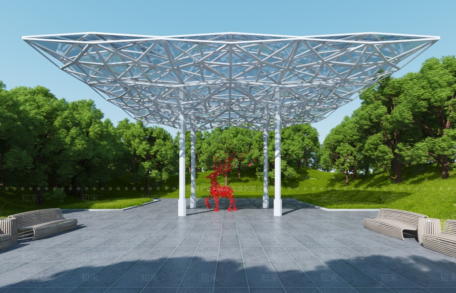 现代廊架3D模型下载【ID:1113356231】