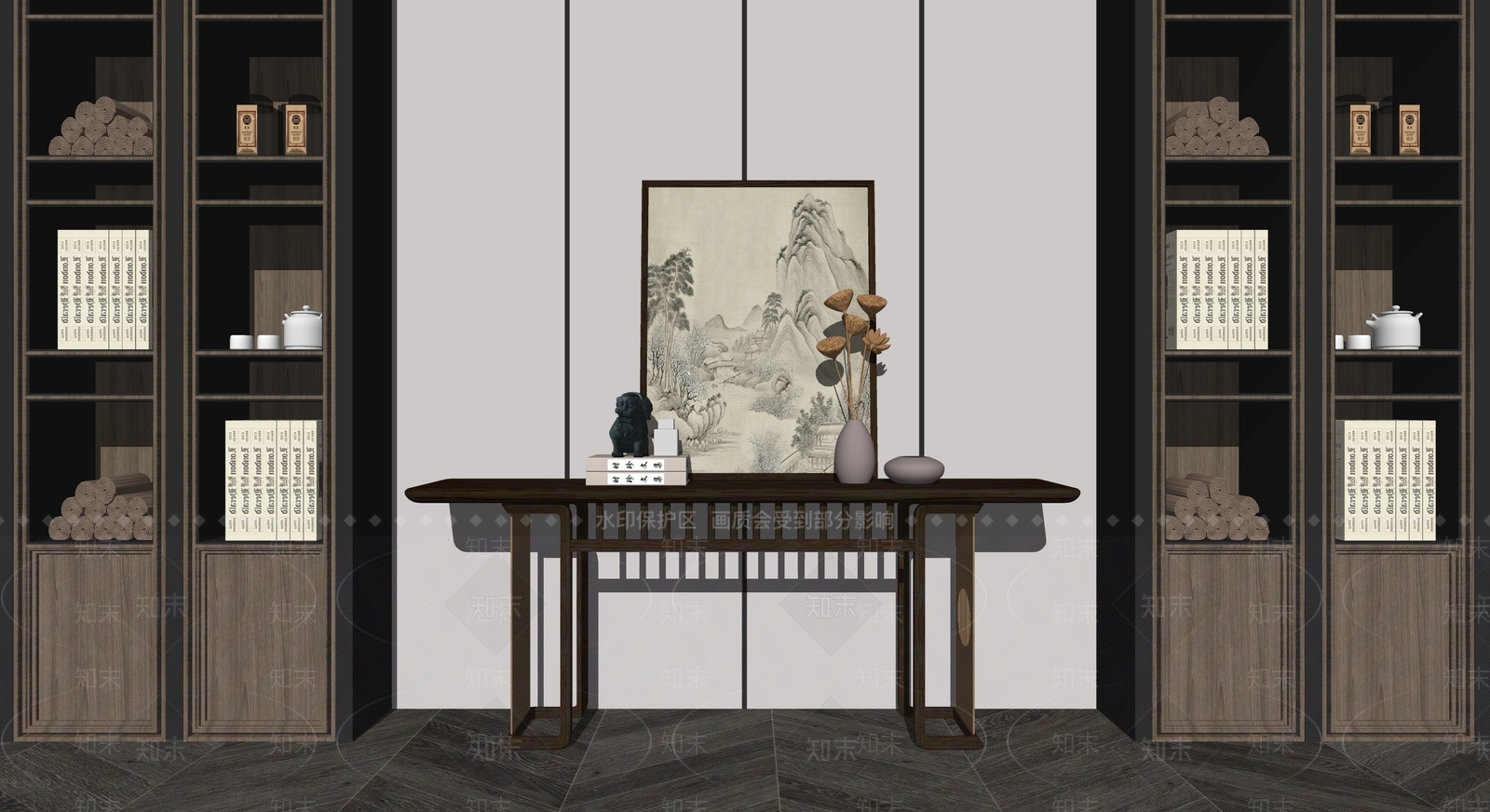 新中式端景台SU模型下载【ID:1113357867】