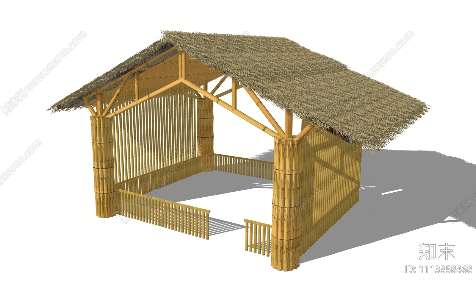 新中式竹构茅草亭SU模型下载【ID:1113358468】