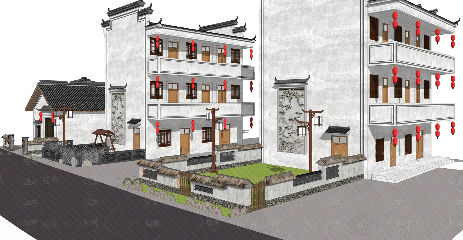 中式乡村民房SU模型下载【ID:1113375287】