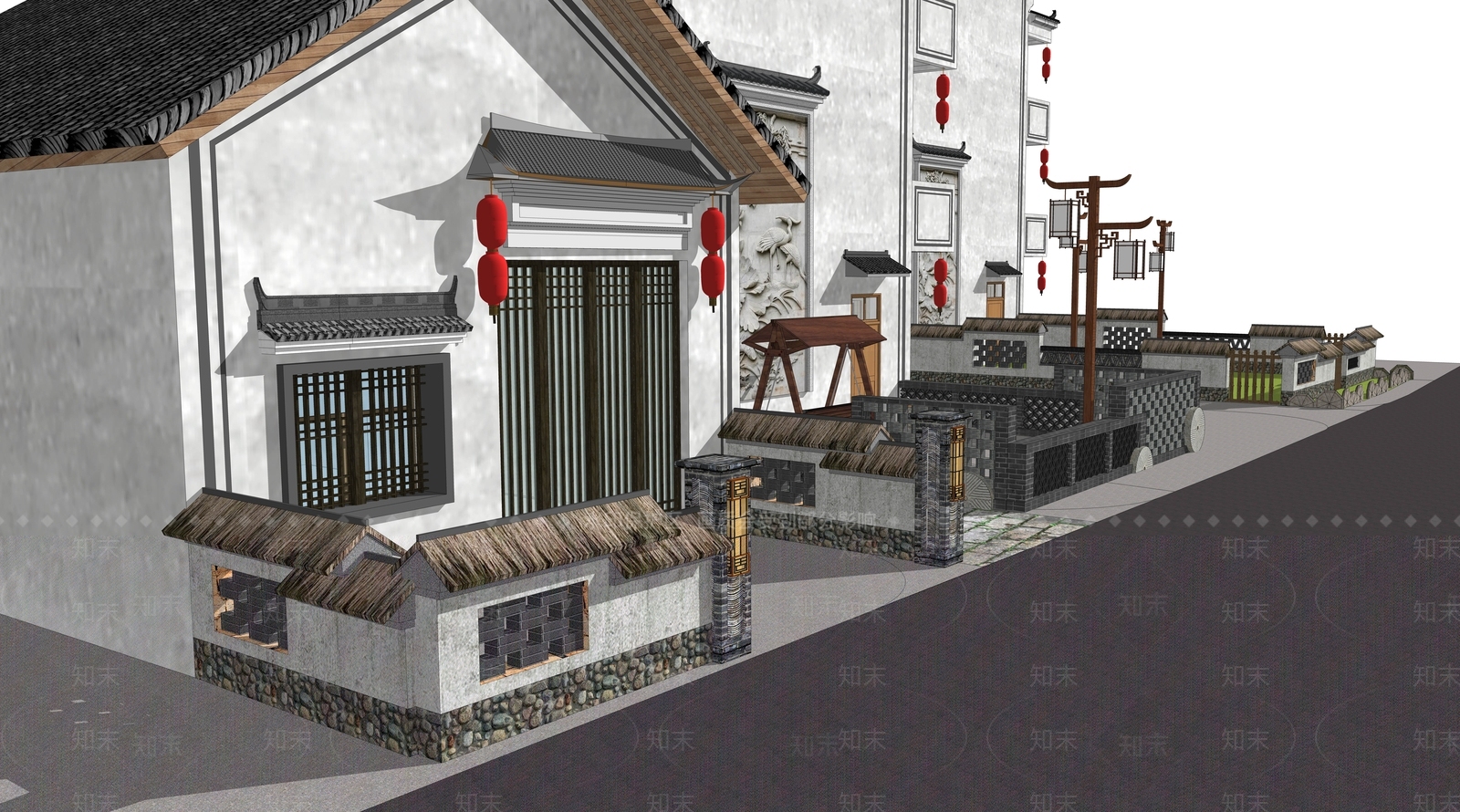 中式乡村民房SU模型下载【ID:1113375287】