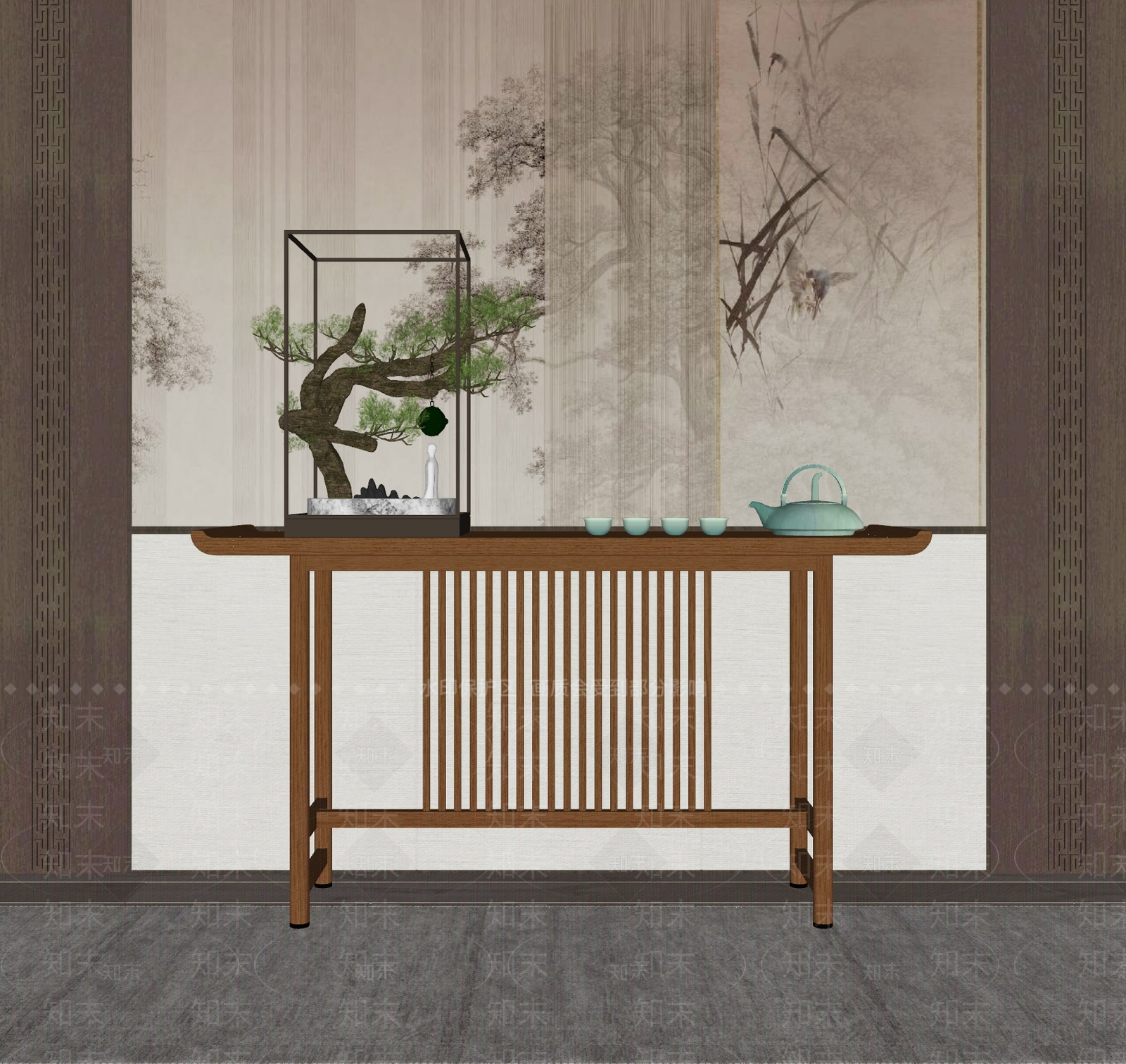 新中式端景条案SU模型下载【ID:1113382895】