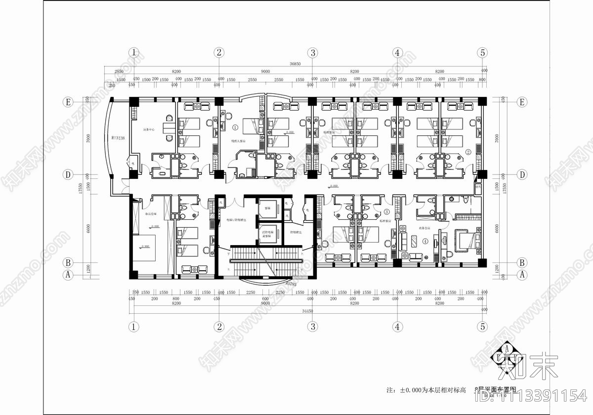 某酒店客房套房CAD施工图施工图下载【ID:1113391154】