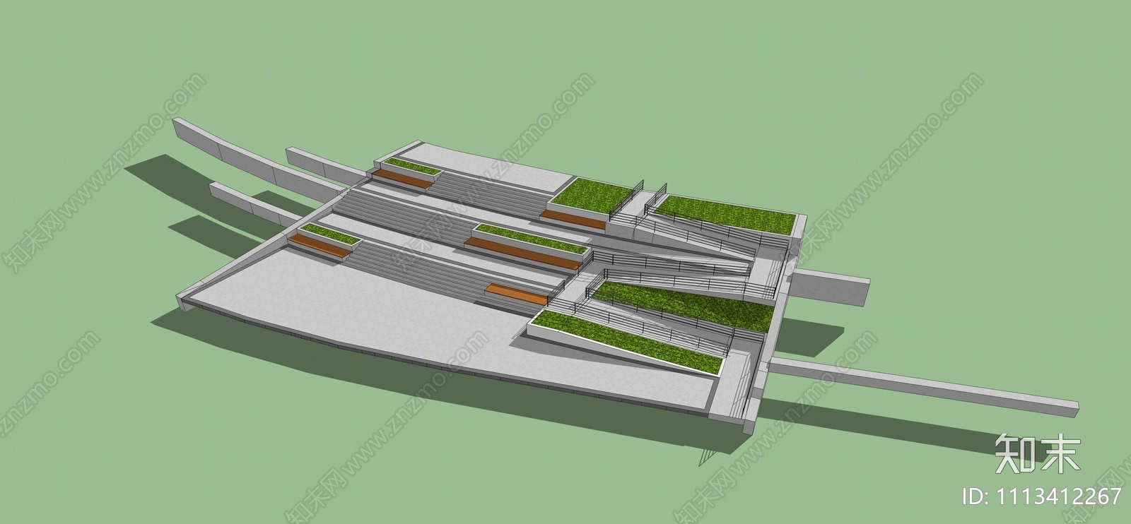 现代台阶景观SU模型下载【ID:1113412267】