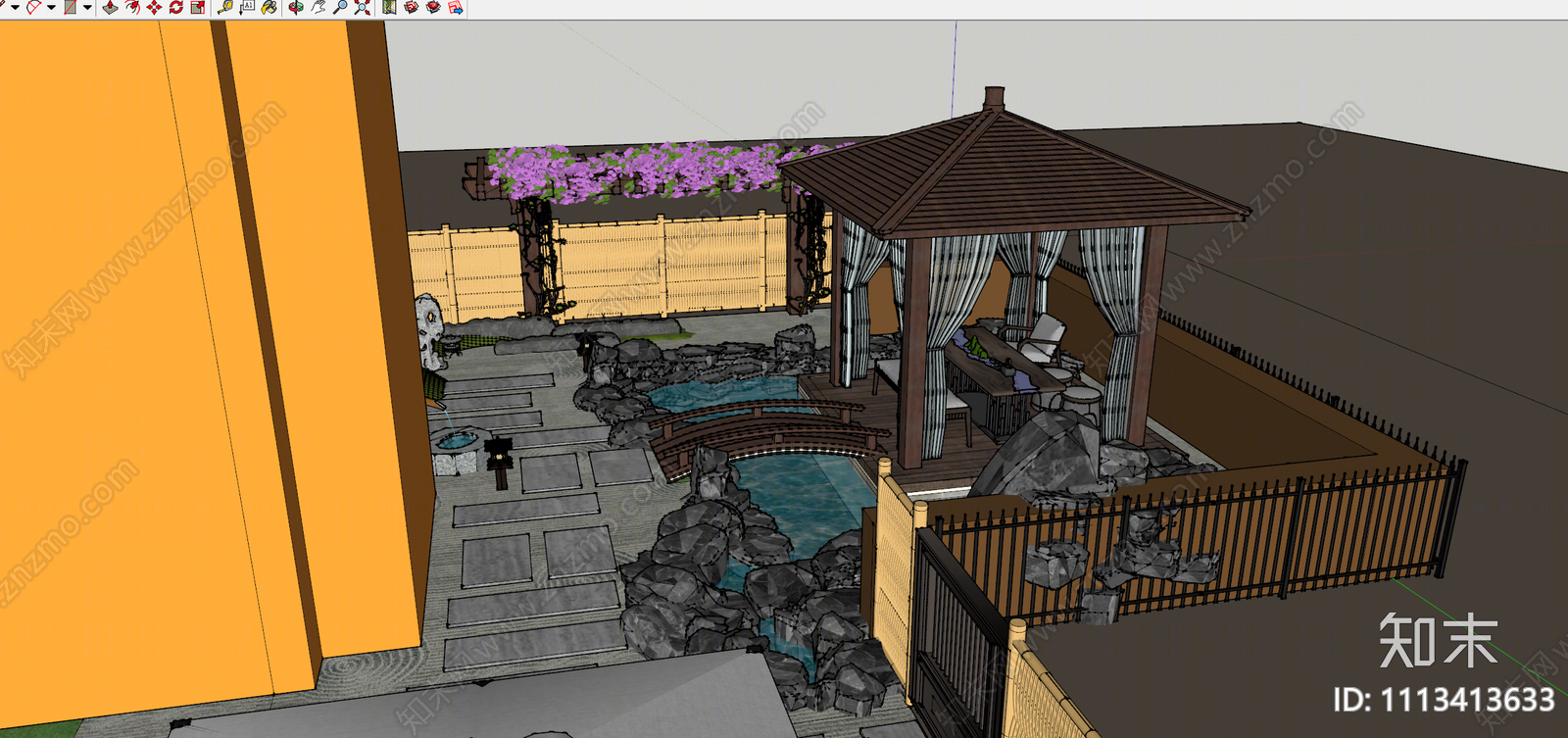中式庭院花园SU模型下载【ID:1113413633】