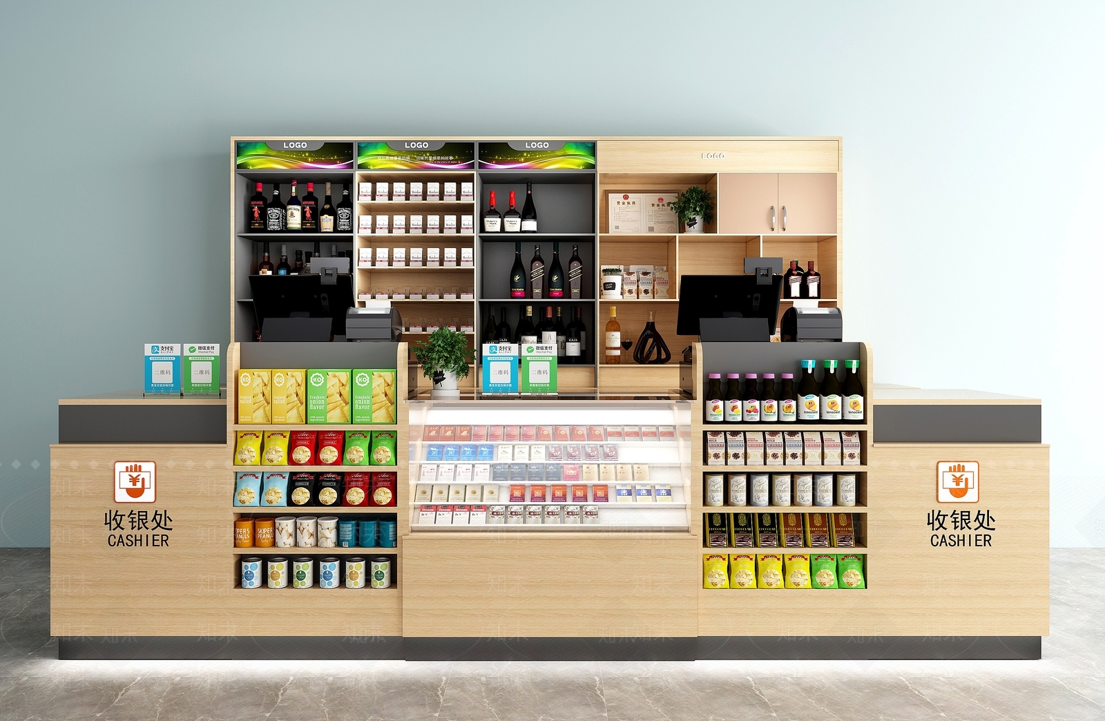 现代超市收银台3D模型下载【ID:1113414689】
