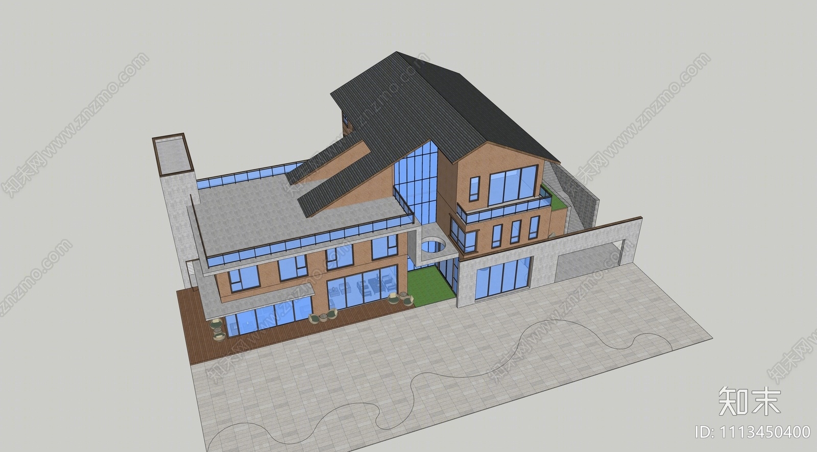 现代民宿建筑SU模型下载【ID:1113450400】