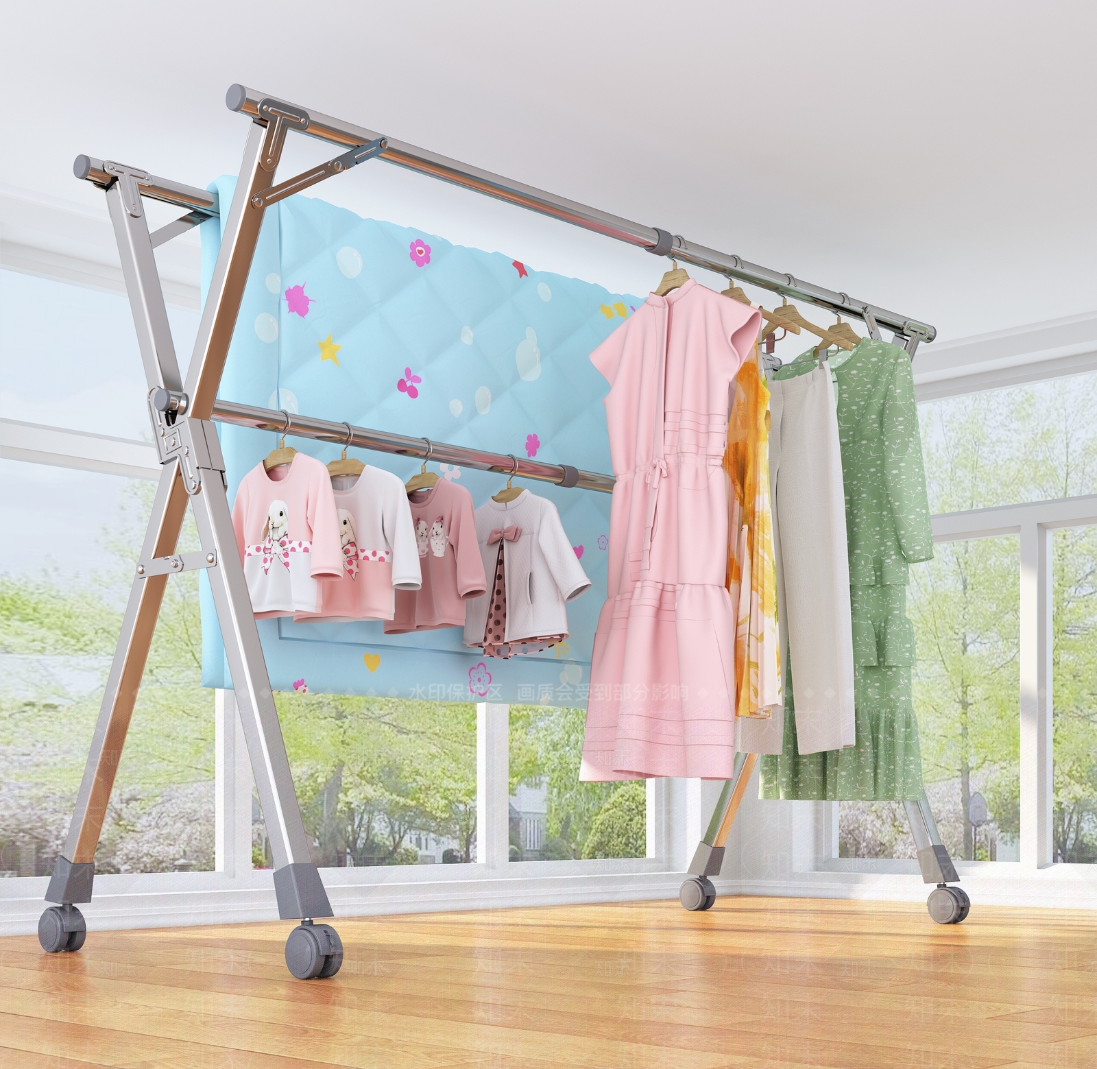 三杆滑轮落地衣架3D模型下载【ID:1113452426】
