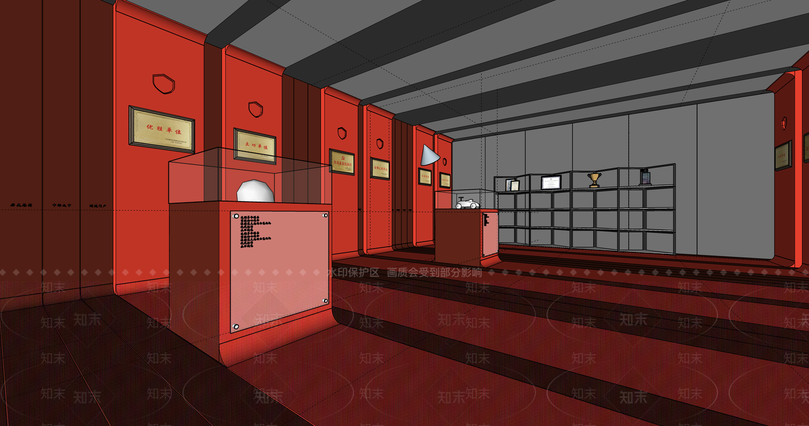 现代党建荣誉展厅SU模型下载【ID:1113652586】