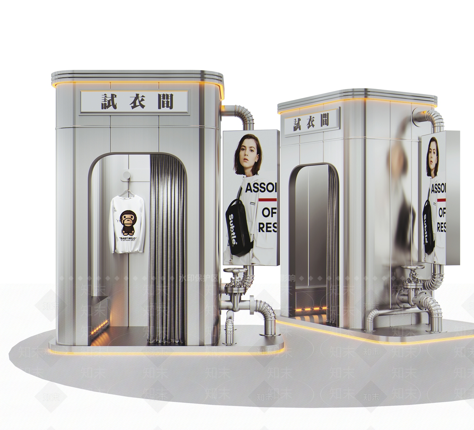 现代服装店不锈钢试衣间3D模型下载【ID:1113508468】