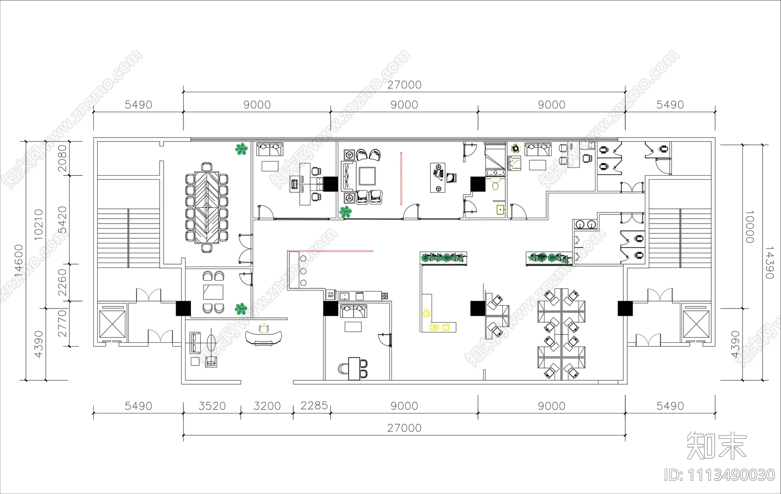 新中式禅意办公空间cad施工图下载【ID:1113490030】