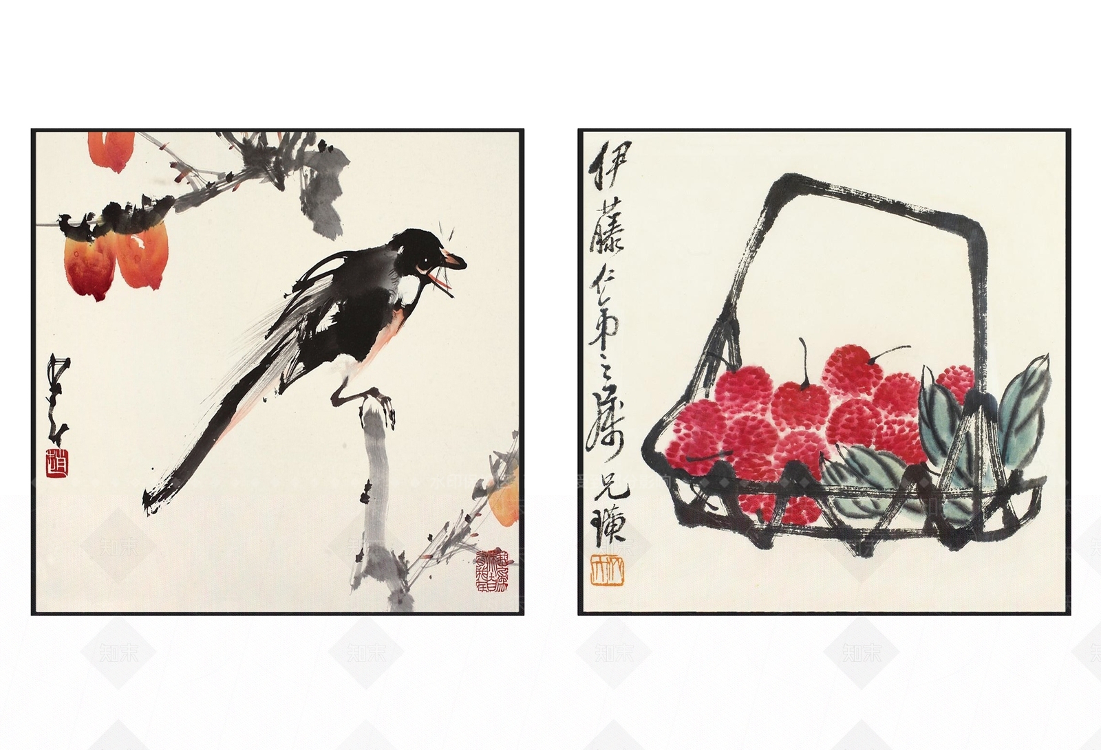 中式禅意飞鸟荔枝图案挂画组合3D模型下载【ID:1113514404】