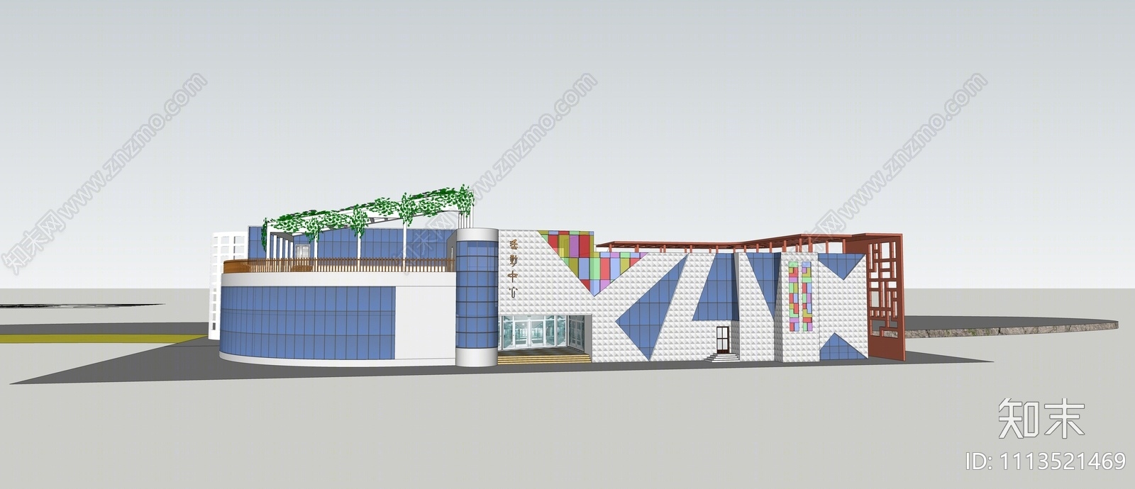 现代图书馆建筑SU模型下载【ID:1113521469】