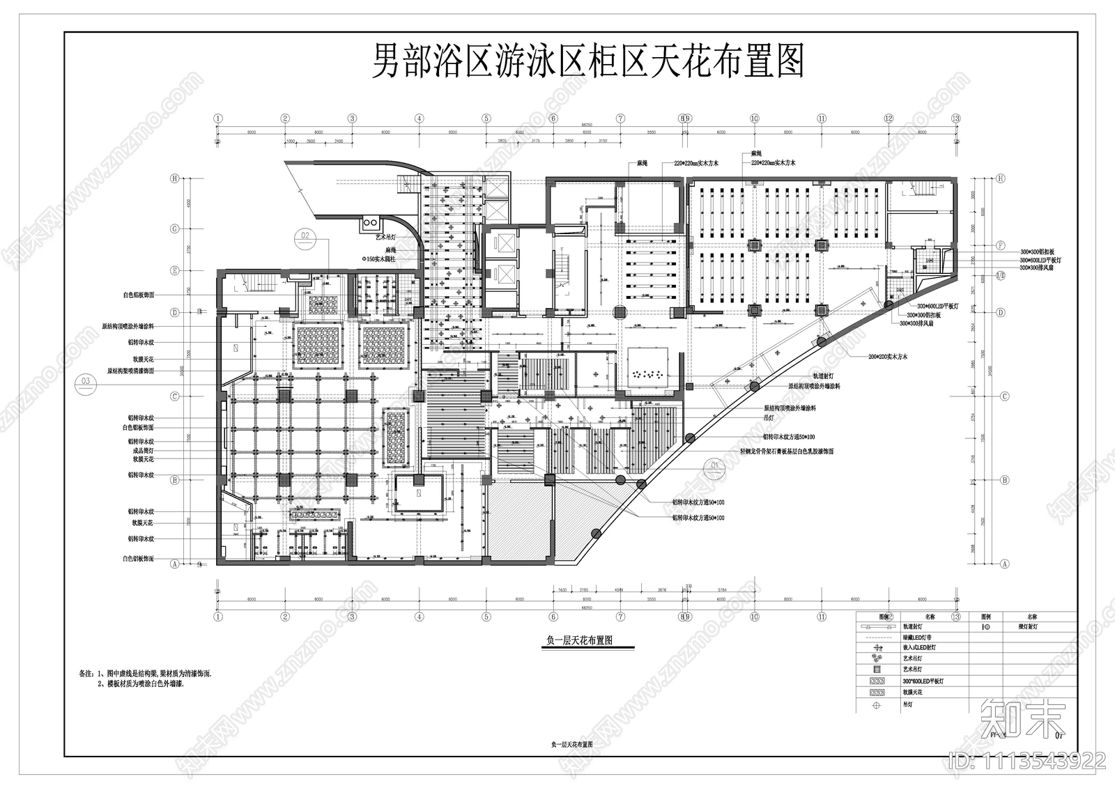 大型洗浴浴区平面施工图cad施工图下载【ID:1113543922】