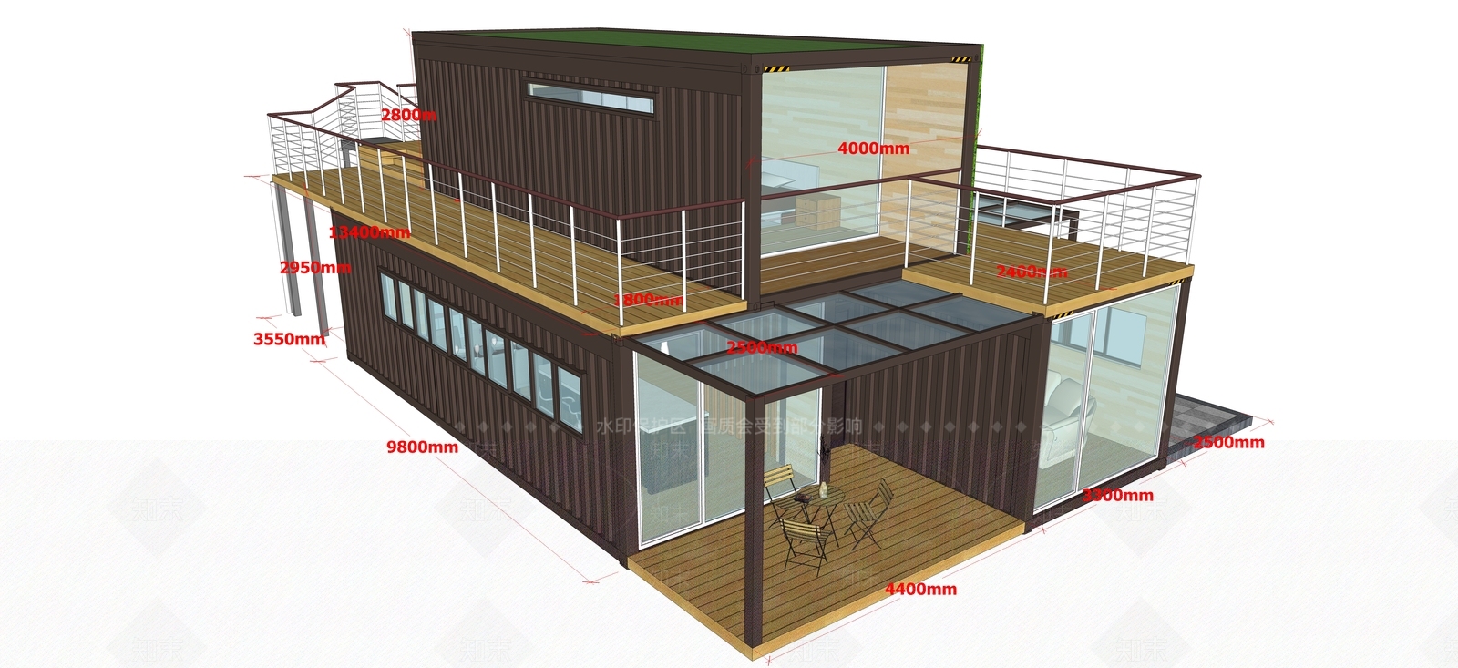 现代集装箱独栋别墅SU模型下载【ID:1113621131】