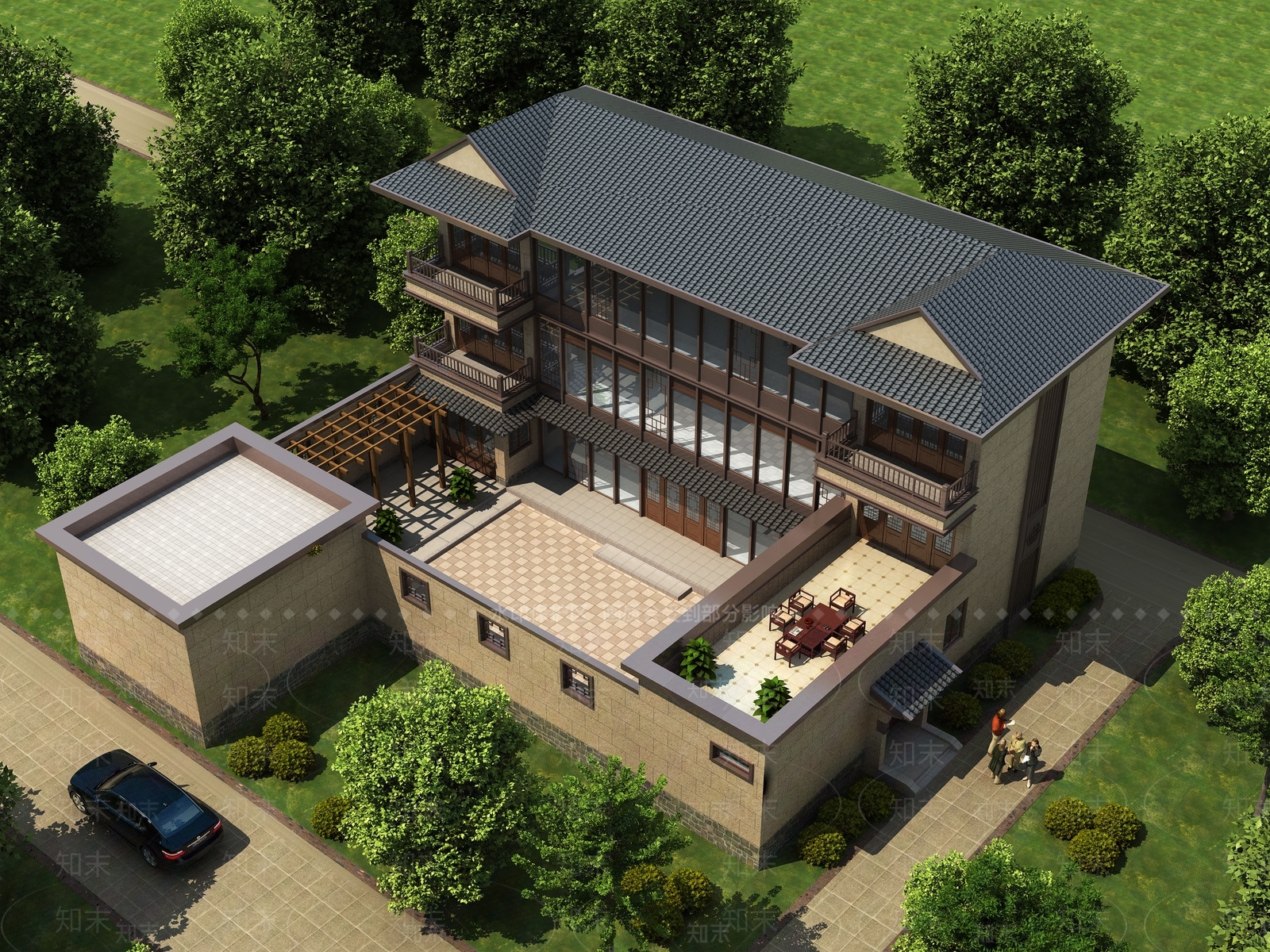 中式四合院3D模型下载【ID:1113568153】