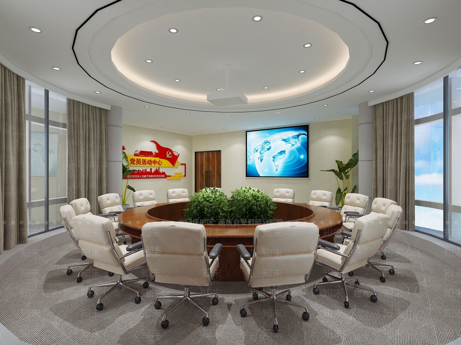 现代圆形党建会议室3D模型下载【ID:1113571373】