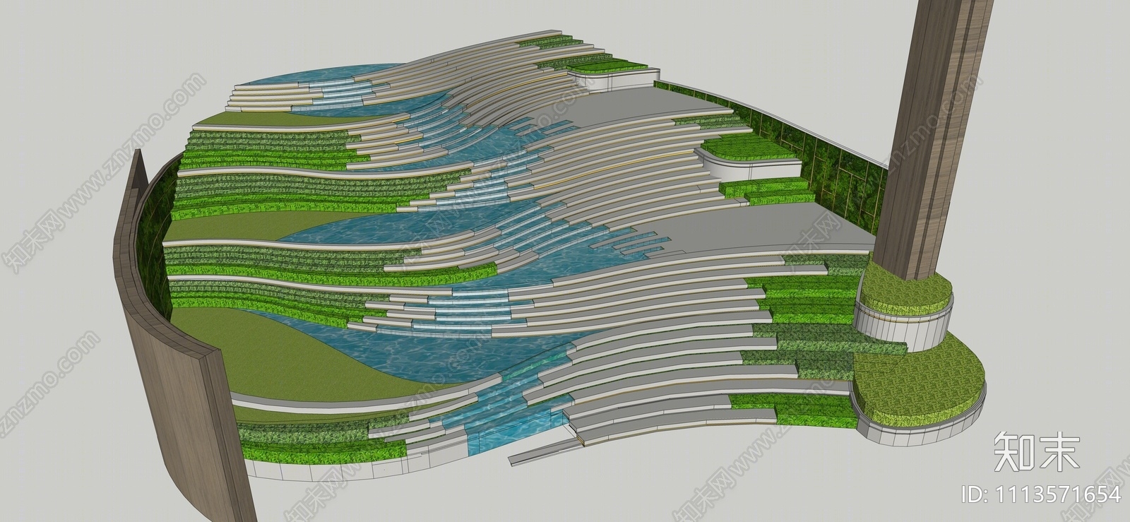 现代台阶景观SU模型下载【ID:1113571654】