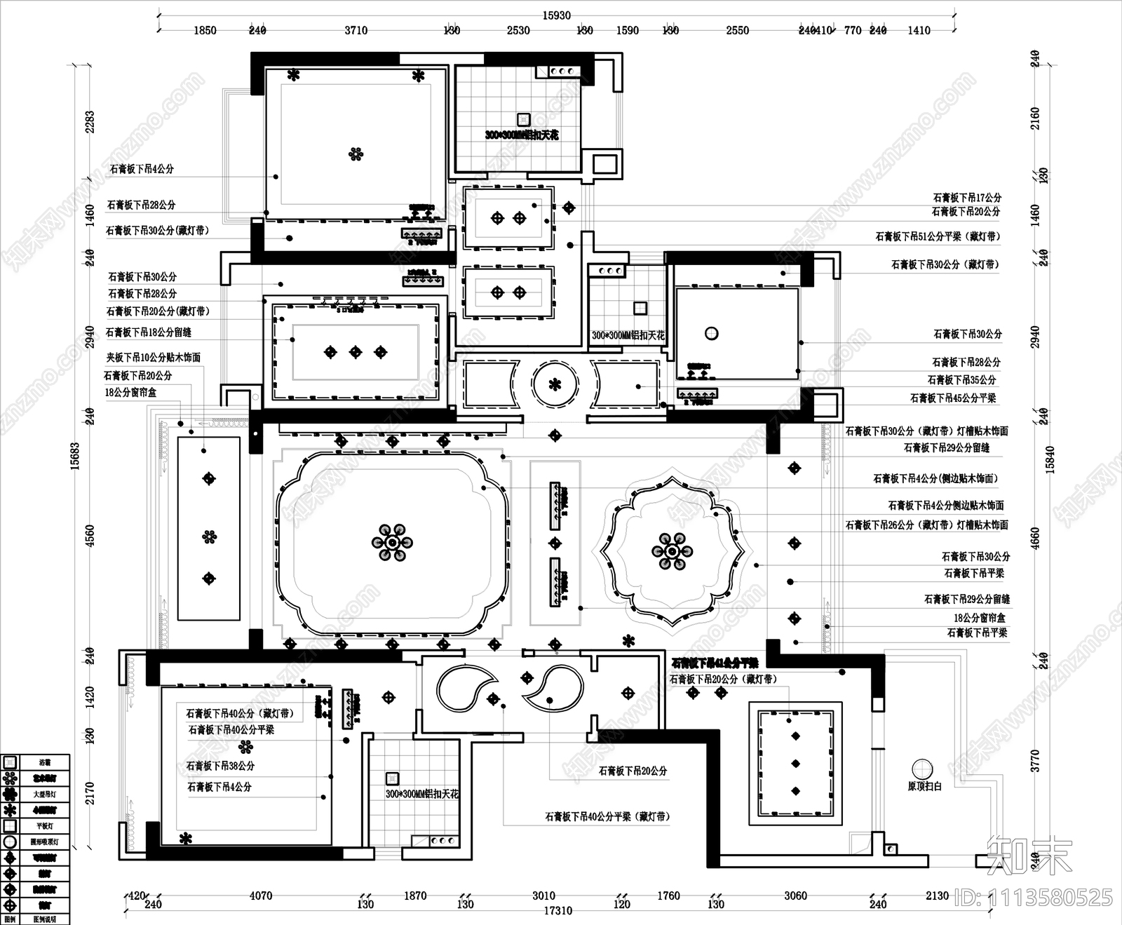 200平新中式家装施工图cad施工图下载【ID:1113580525】