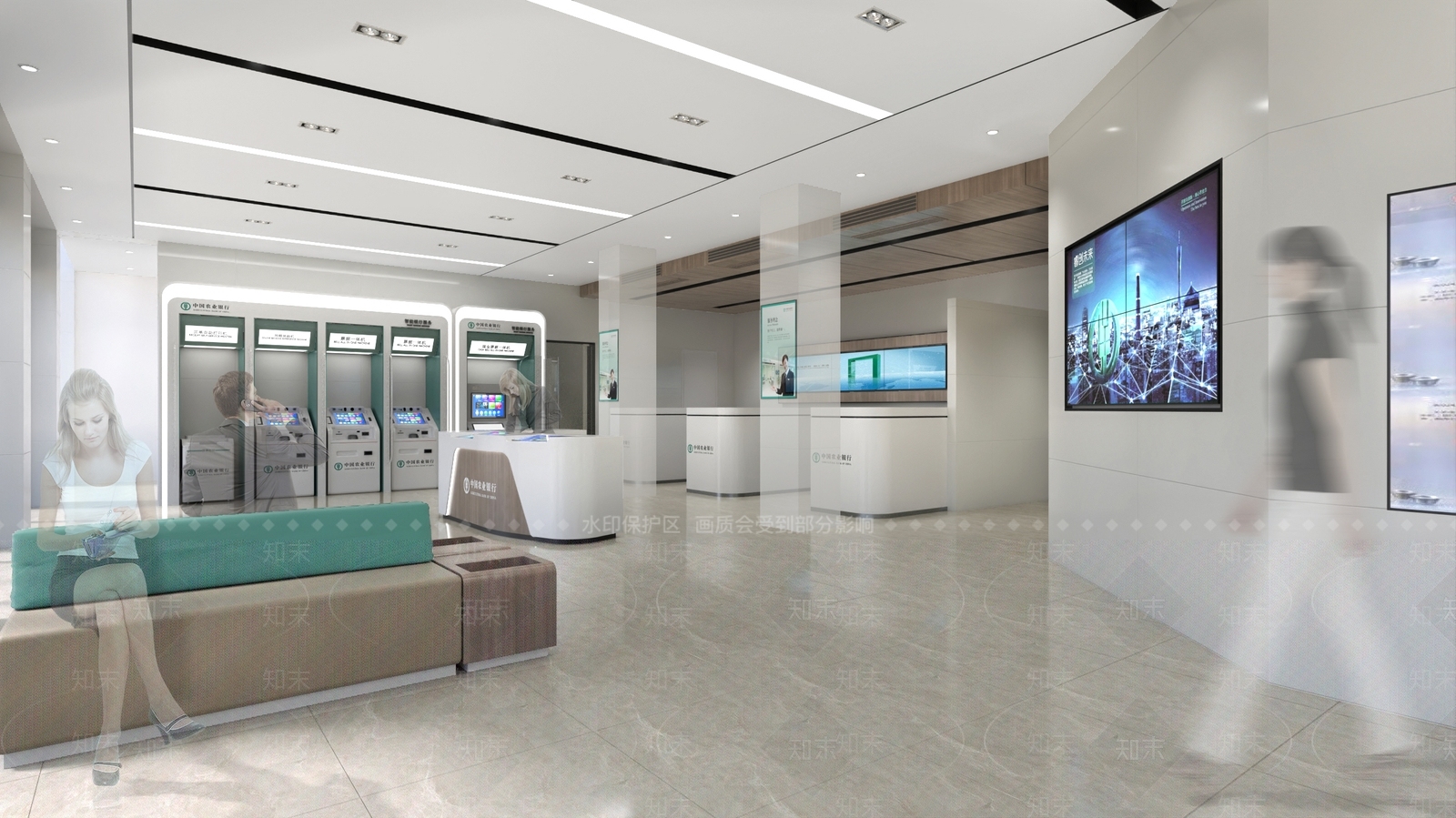 现代农业银行办事大厅SU模型下载【ID:1113589502】