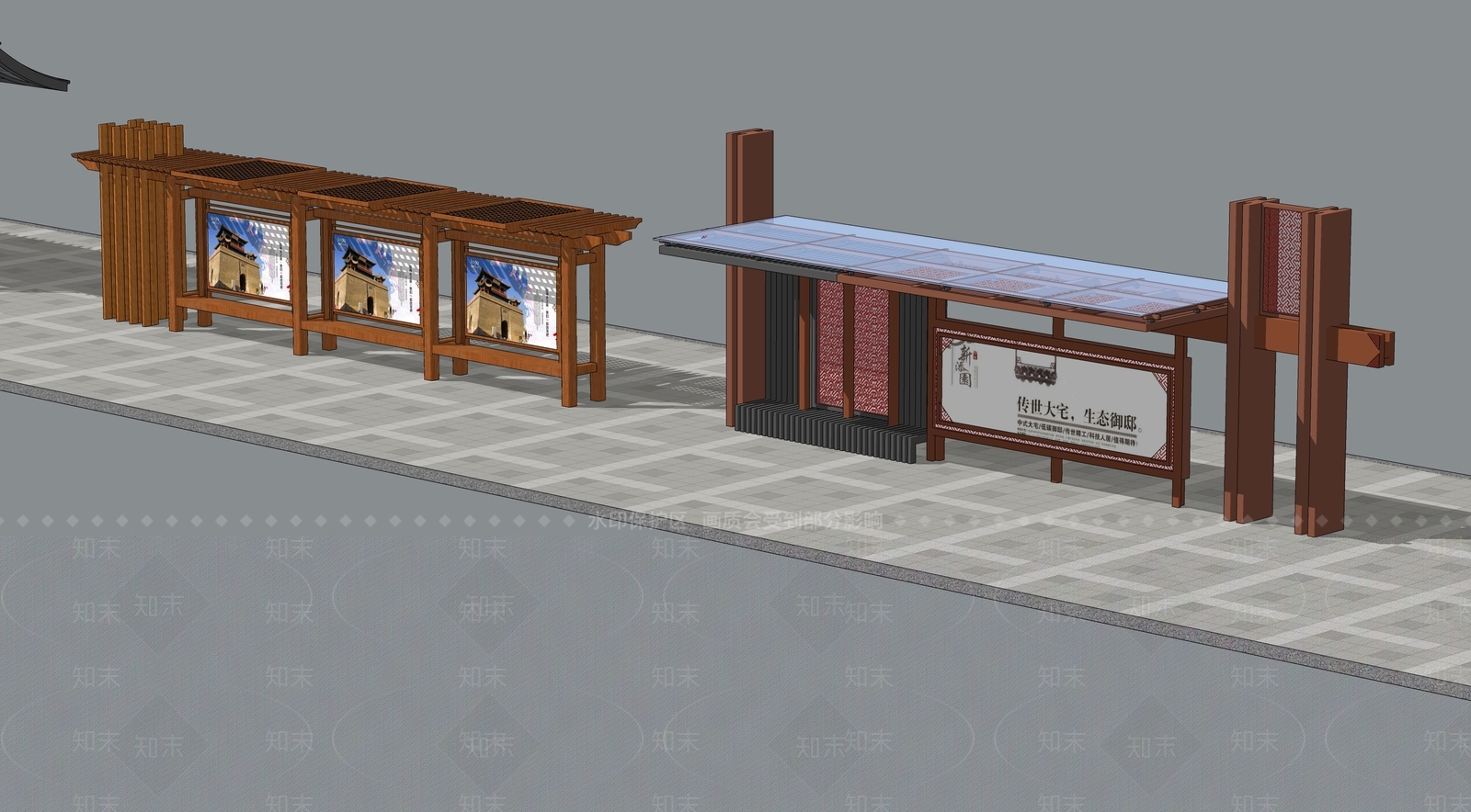 新中式公交站台SU模型下载【ID:1113590222】