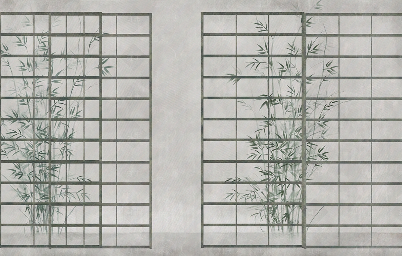 竹叶中式壁画壁纸贴图下载【ID:1113599654】