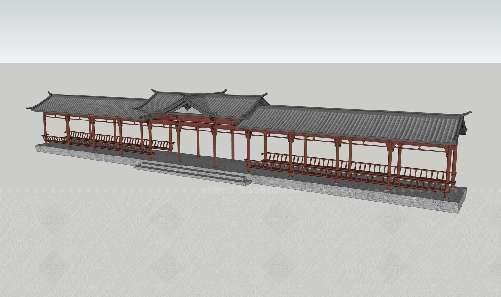 中式廊架SU模型精品下载_SketchUp模型_知末网