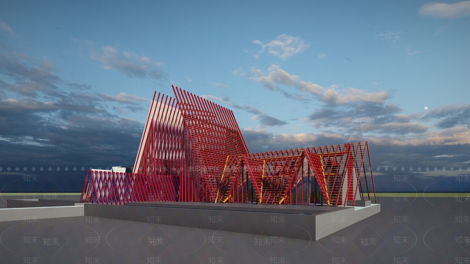 现代展览馆建筑SU模型下载【ID:1113611107】