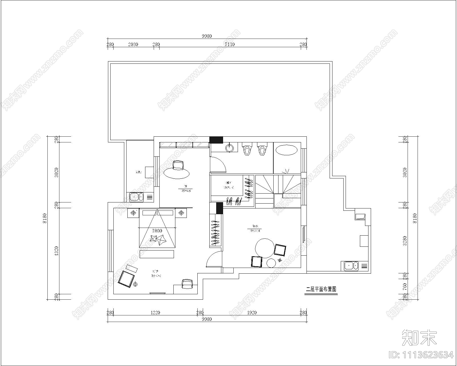 二层简欧风住宅施工图cad施工图下载【ID:1113623634】