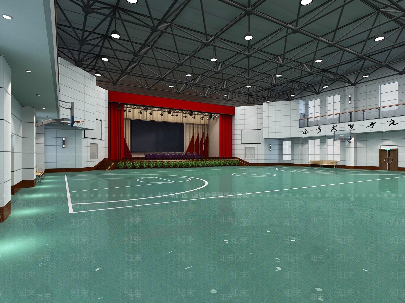 现代室内篮球场3D模型下载【ID:1113632165】