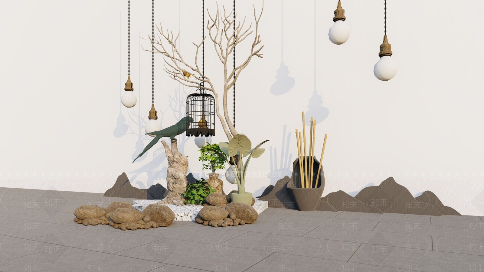 现代禅意小品SU模型下载【ID:1113646774】
