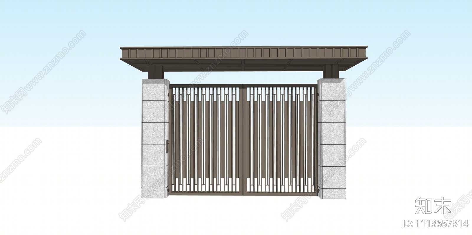 新中式庭院门SU模型下载【ID:1113657314】