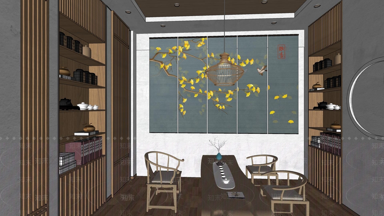新中式茶馆SU模型下载【ID:1113657807】