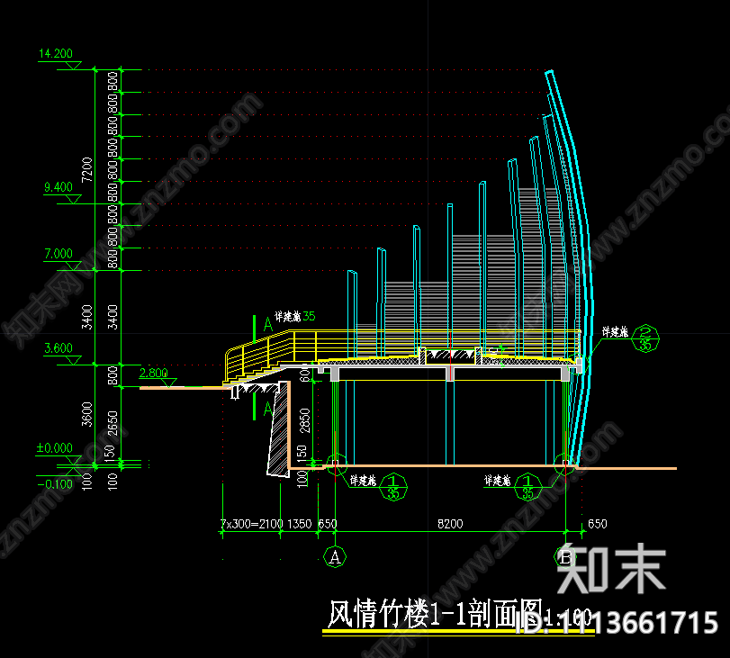 风情竹楼cad施工图下载【ID:1113661715】