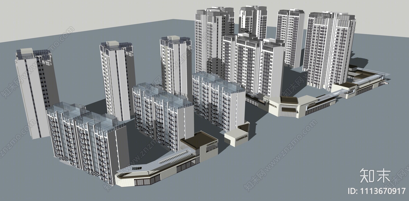 现代高层住宅SU模型下载【ID:1113670917】