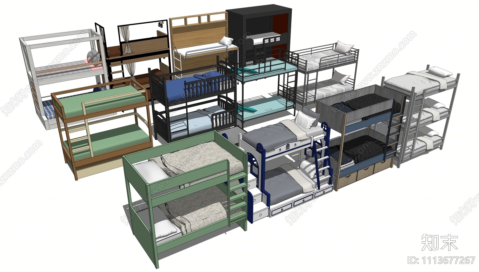 现代宿舍上下铺SU模型下载【ID:1113677267】