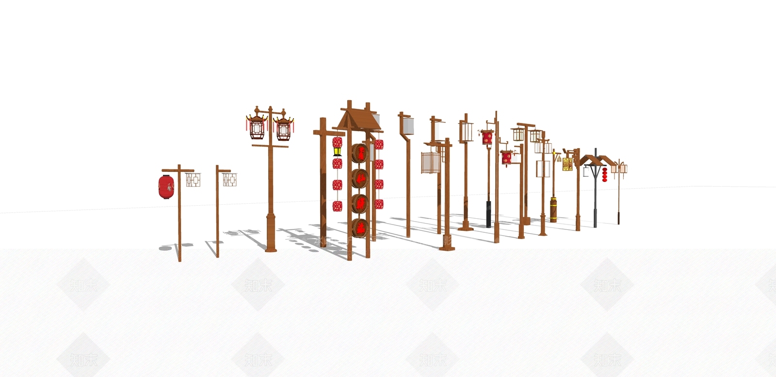 中式乡村路灯SU模型下载【ID:1113677591】