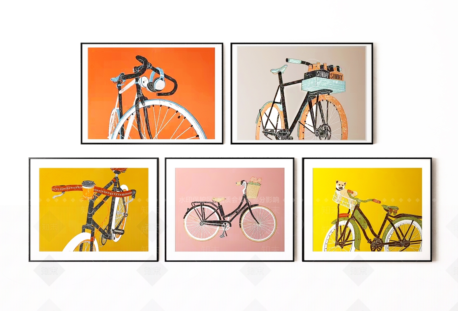 现代卡通自行车装饰画3D模型下载【ID:1113681029】