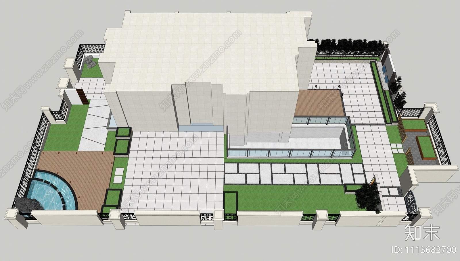 新中式庭院花园SU模型下载【ID:1113682700】