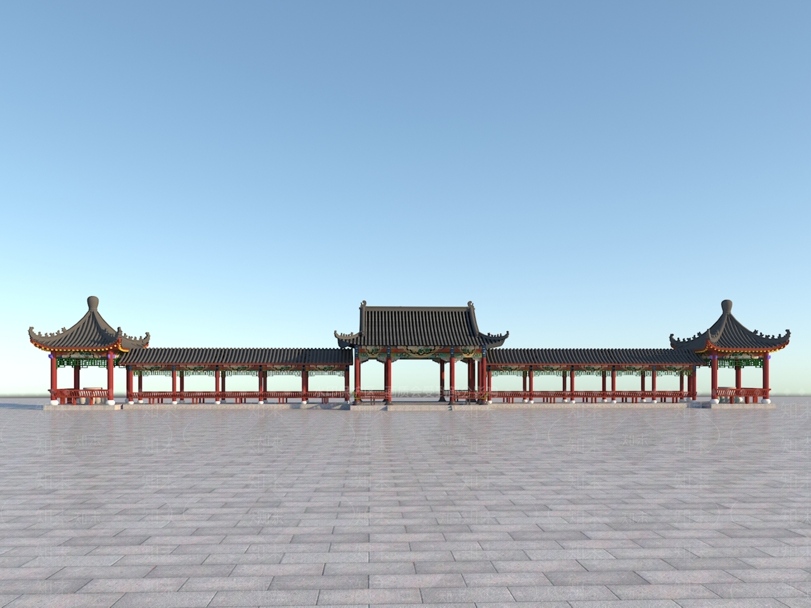 中式廊架3D模型下载【ID:1113698386】