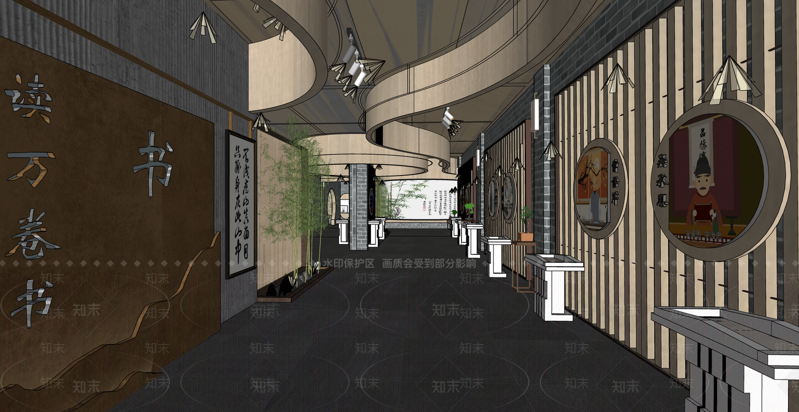 新中式文化展厅SU模型下载【ID:1113711594】
