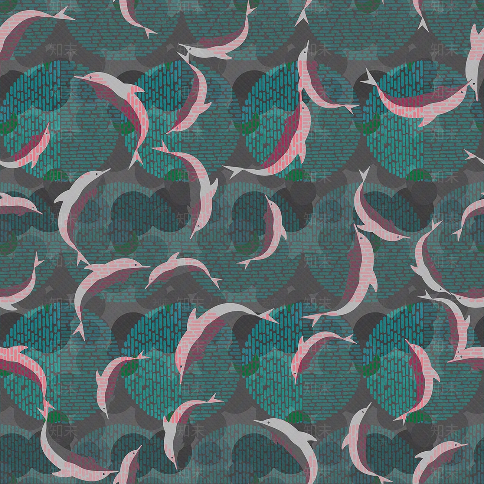 绿色海豚几何纹理壁纸贴图下载【ID:1113715078】