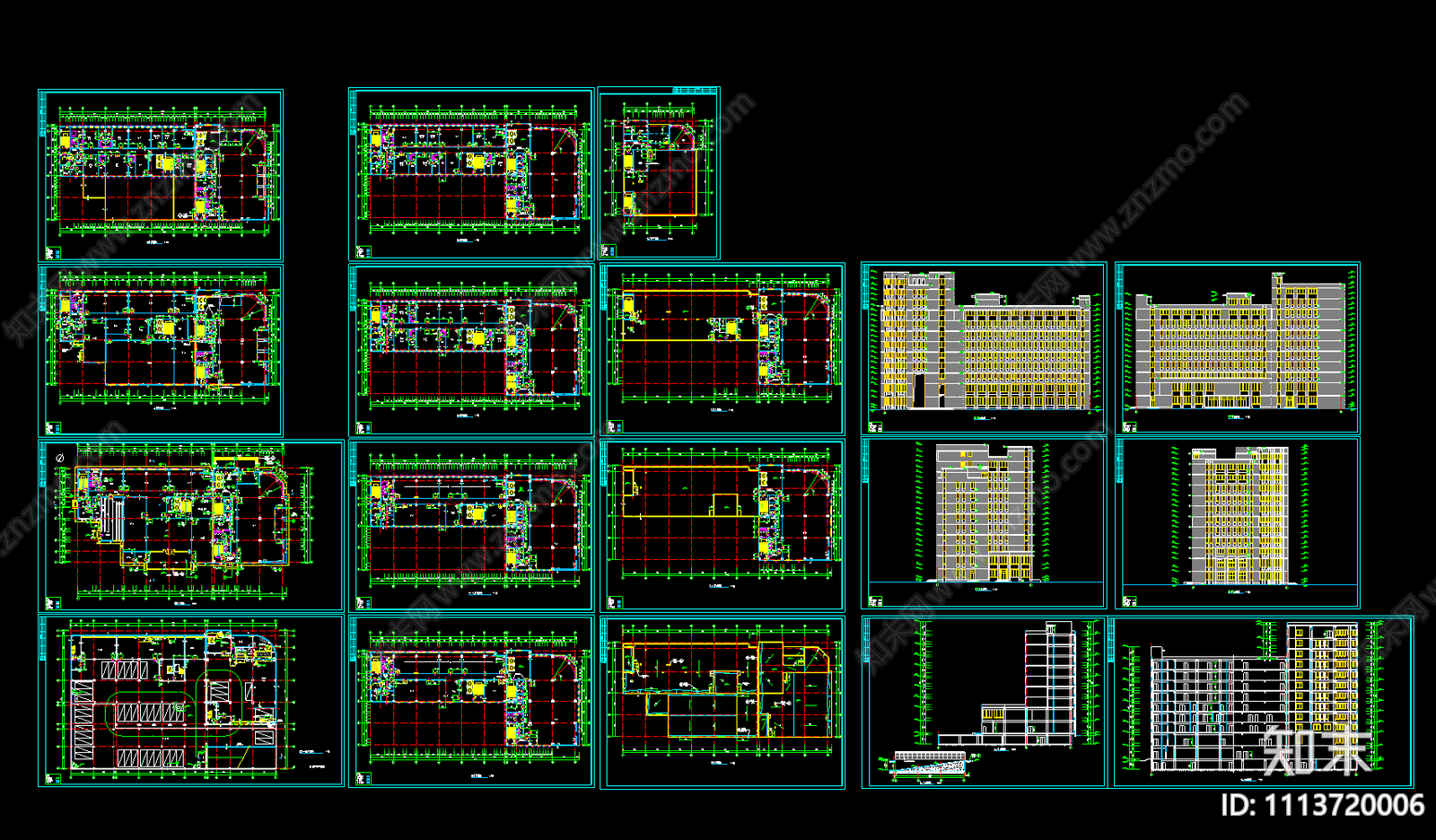 高层办公楼方案设计平立剖面图施工图下载【ID:1113720006】
