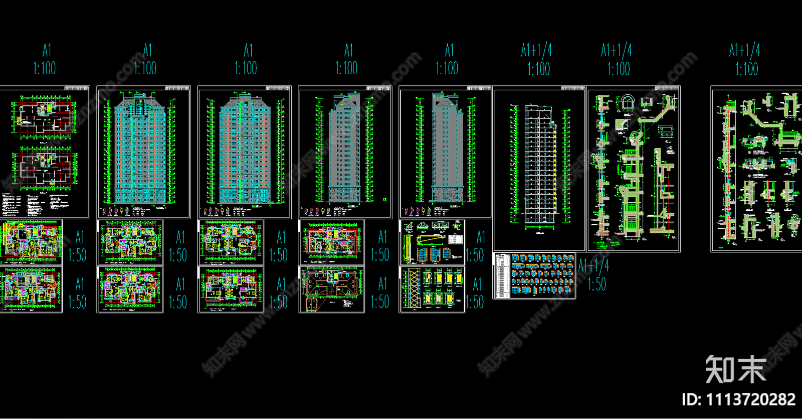 高层住宅楼CAD图纸施工图下载【ID:1113720282】