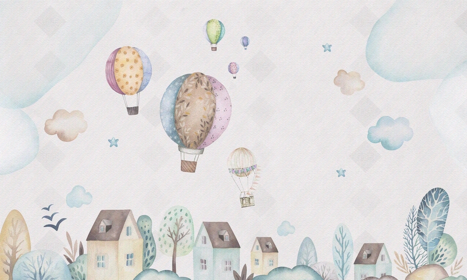 热气球儿童房壁纸贴图下载【ID:1113729497】