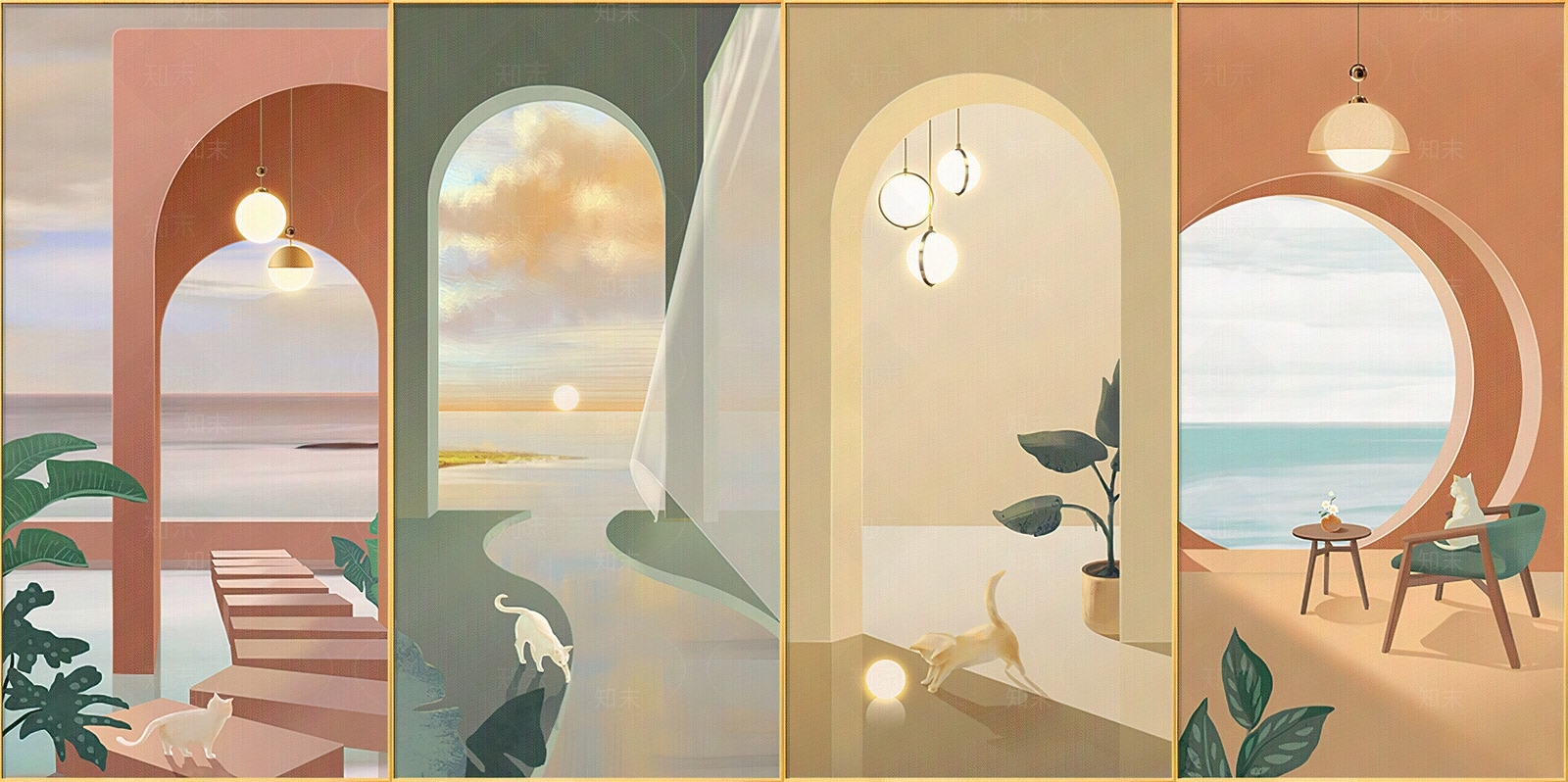 北欧莫兰迪猫咪空间感玄关装饰画贴图下载【ID:1113758502】