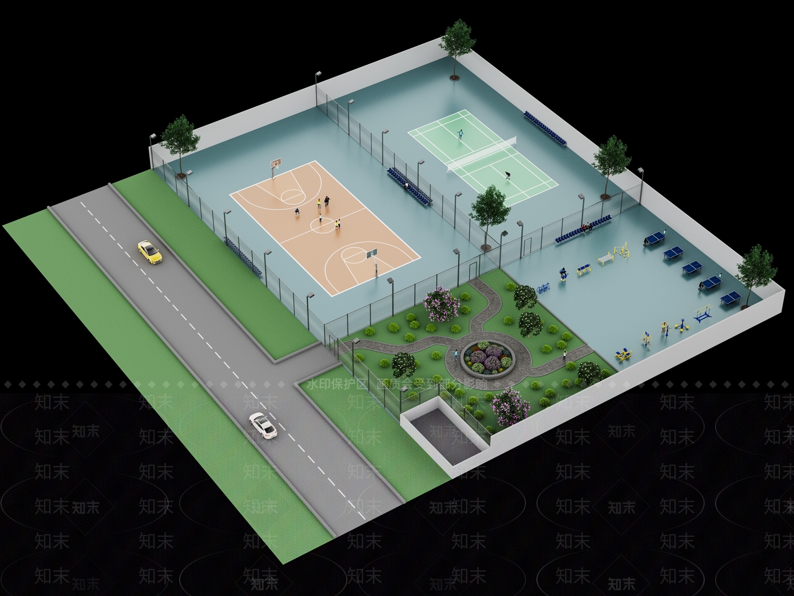 现代篮球场3D模型下载【ID:1113763237】