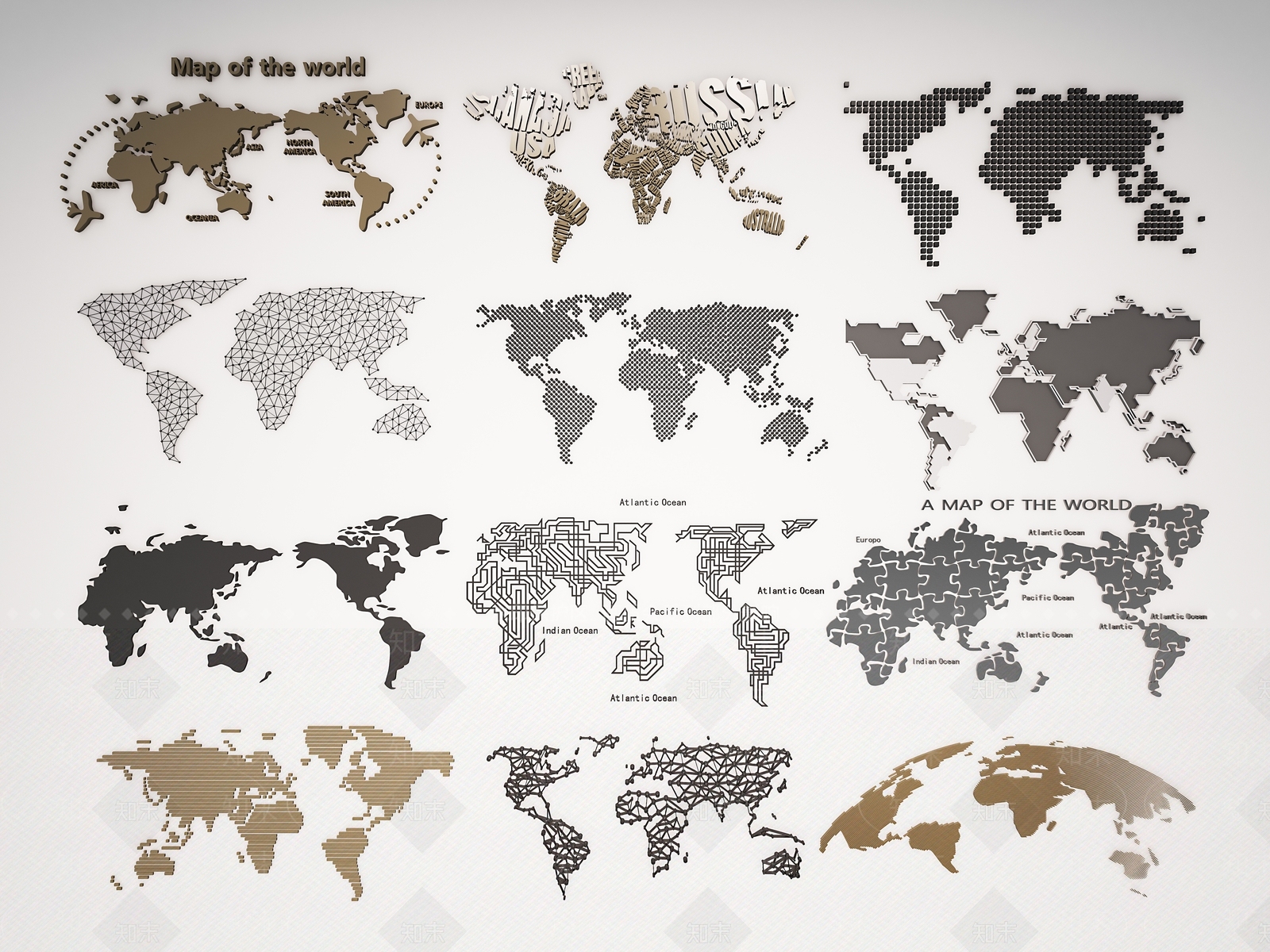 现代世界地图墙饰SU模型下载【ID:1113774465】