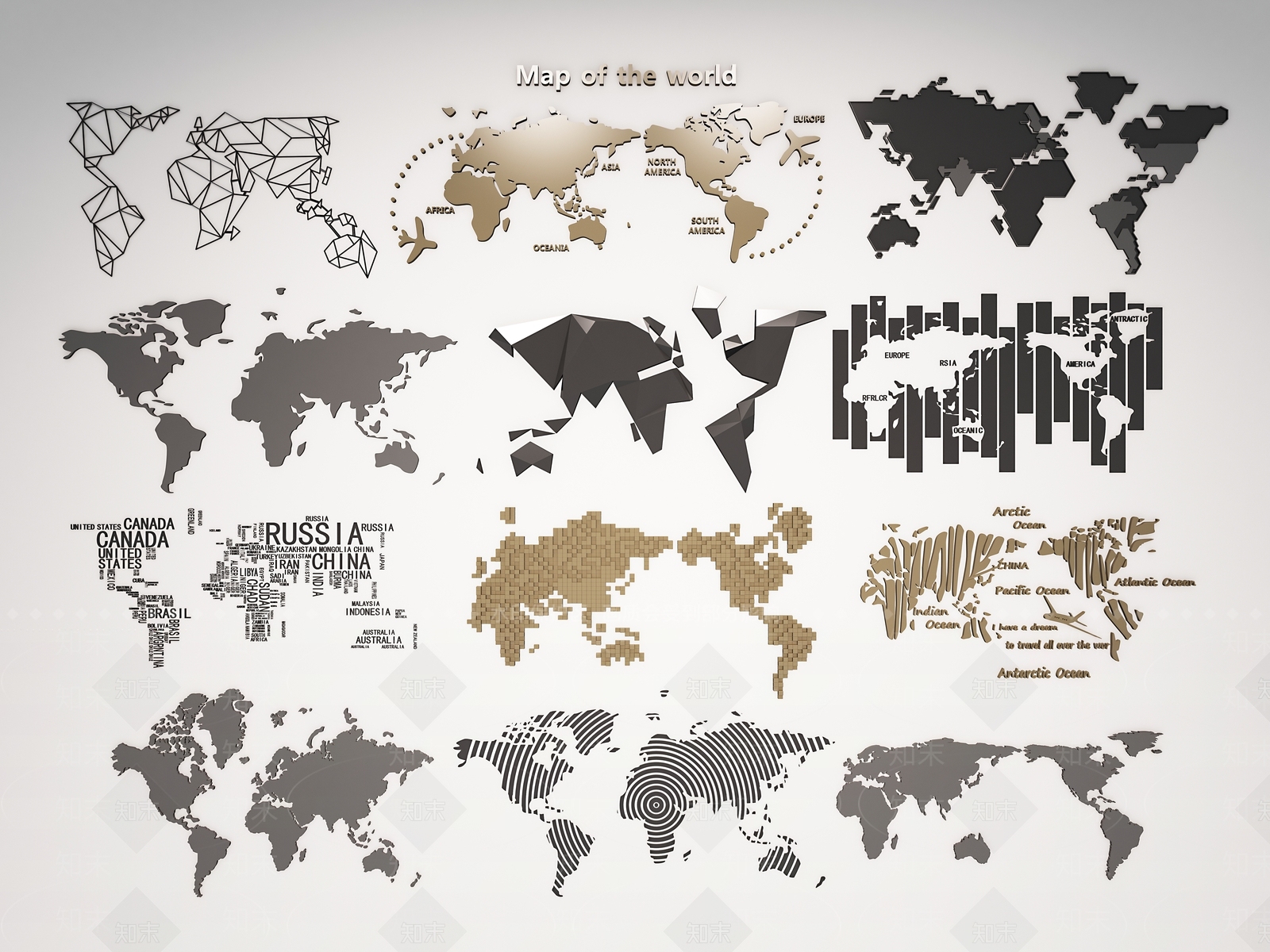 现代世界地图墙饰SU模型下载【ID:1113774553】